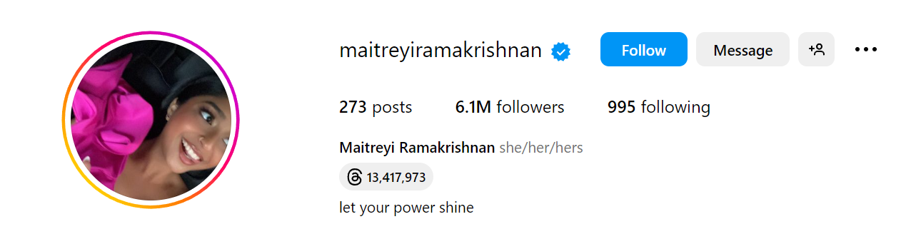 Maitreyi Ramakrishnan Instagram Profile